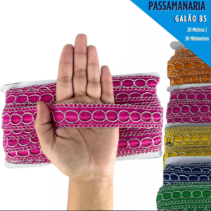 Galão 85 Passamanaria Metalizada 3cm c/ 20metros Diversas cores 
