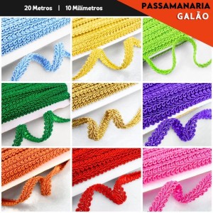 Galão 91 Passamanaria Poliester 10mm c/ 20 metros Diversas cores 